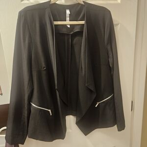 NY Collection Black Open Front Blazer with Zip Pockets